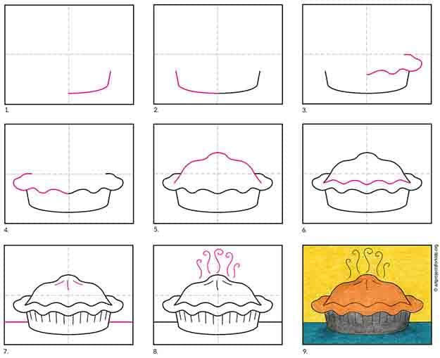 Easy How to Draw Pie Tutorial and Pie Coloring Page