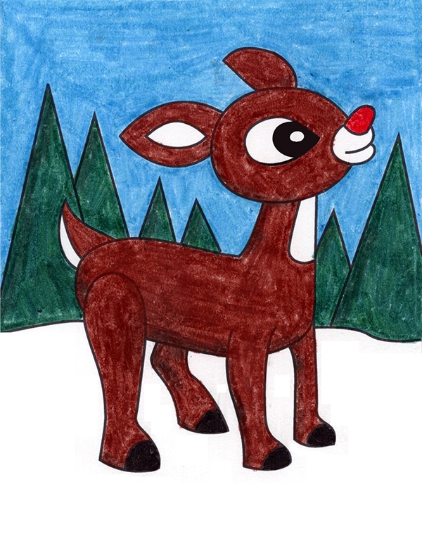 Easy How to Draw a Reindeer Tutorial Video and Reindeer Coloring Page