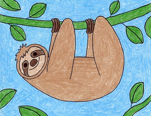 A drawing of a Sloth, made with the help of an easy step by step tutorial.