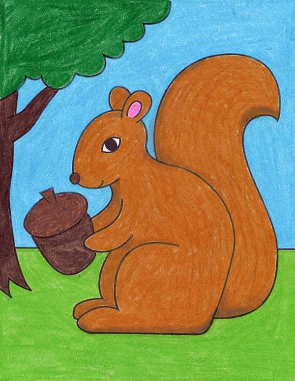 A drawing of a Squirrel, made with the help of an easy step by step tutorial.