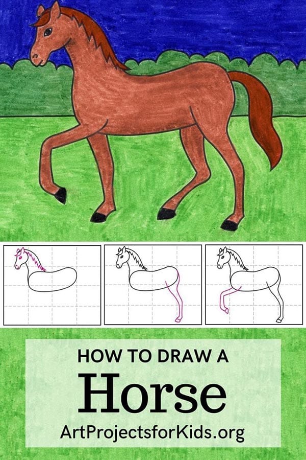 Easy How to Draw a Horse Tutorial Video and Horse Coloring Page