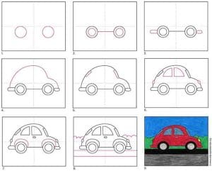 Easy How to Draw a Car Tutorial Video and Car Drawing Coloring Page