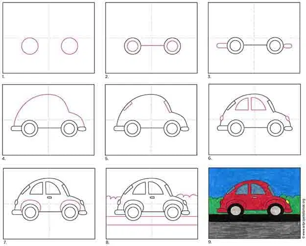 How To Draw A Car Tutorial And Car Coloring Page
