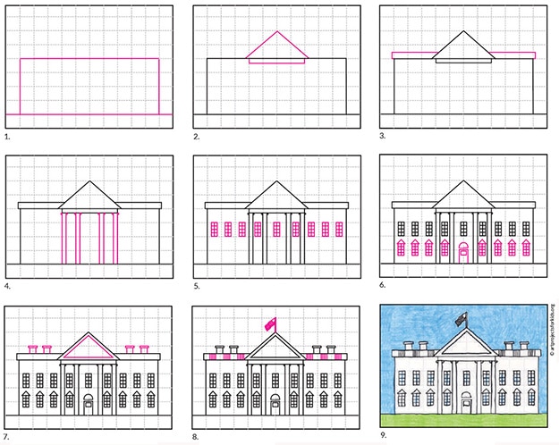 How To Draw The White House Step By Step