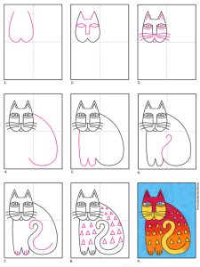 How to Draw a Laurel Burch Cat Tutorial Video & Coloring Page