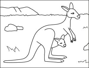 How to Draw a Kangaroo for Kids Lesson (with and without a Baby)