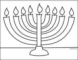 Easy How to Draw a Menorah Tutorial Video and Coloring Page