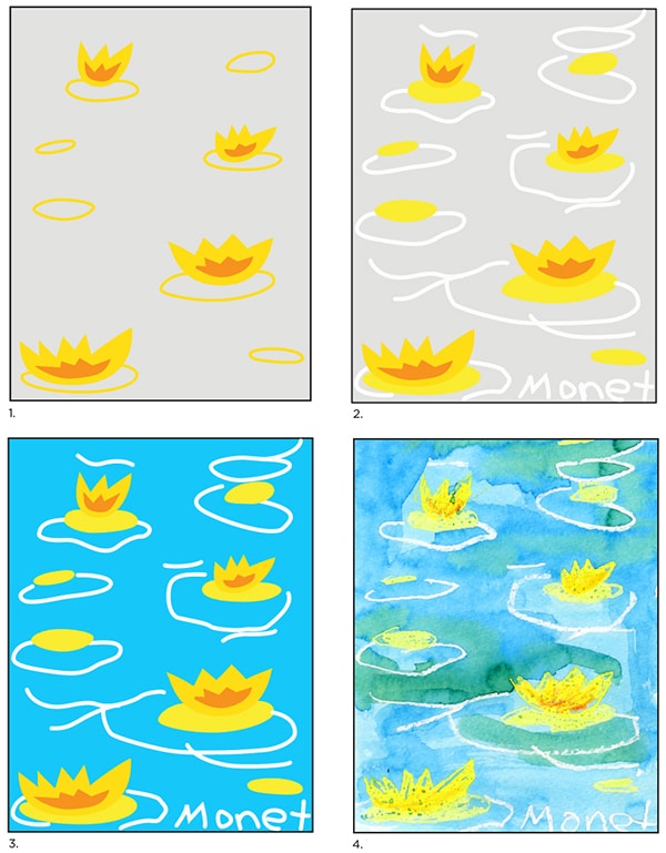 A step by step tutorial for an easy Monet art project, also available as a free download.
