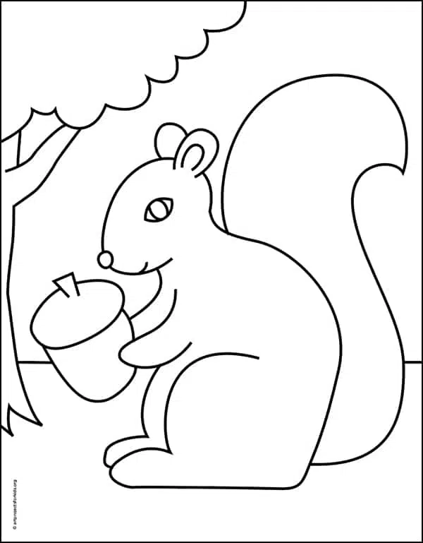 a squirrel eat nut on the ground illustration. colorless cartoon for drawing  and coloring activities. fun activity for kids development and creativity.  object isolated on white background in vector de 4677808 Vector