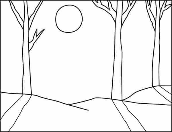 Winter Landscape Coloring page, available as a free download.