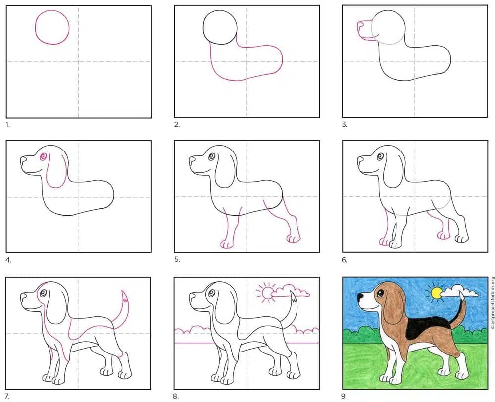 A step by step tutorial for how to draw an easy Beagle, also available as a free download.