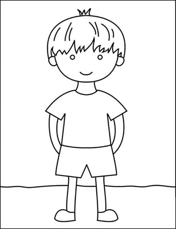 Easy How To Draw A Boy In Shorts And Boy Coloring Page