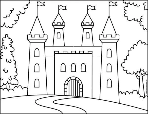 Как легко нарисовать замок. Учебное видео и страница раскраски «Замок».