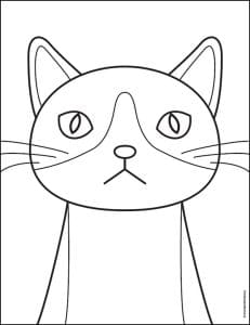 Easy How to Draw a Cat Tutorial Video and Cat Coloring Page