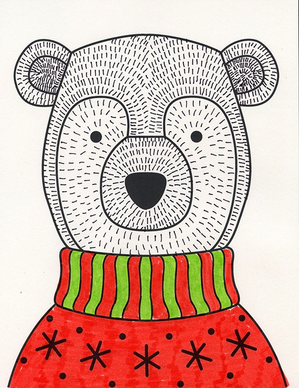 Easy How to Draw a Bear in a Sweater Tutorial and Bear in a Sweater Coloring Page