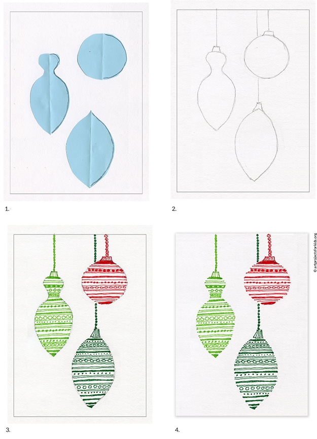 A step by step tutorial for how to draw an easy Christmas Ornament, also available as a free download.