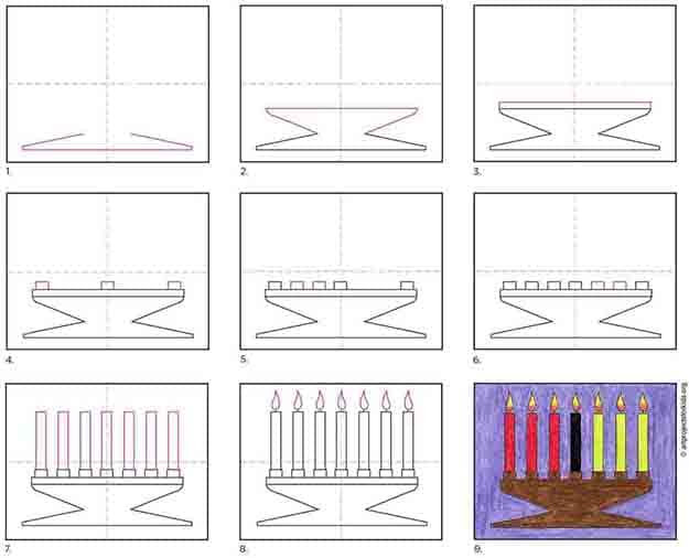 A step by step tutorial for how to draw easy Kwanzaa Candles, also available as a free download.
