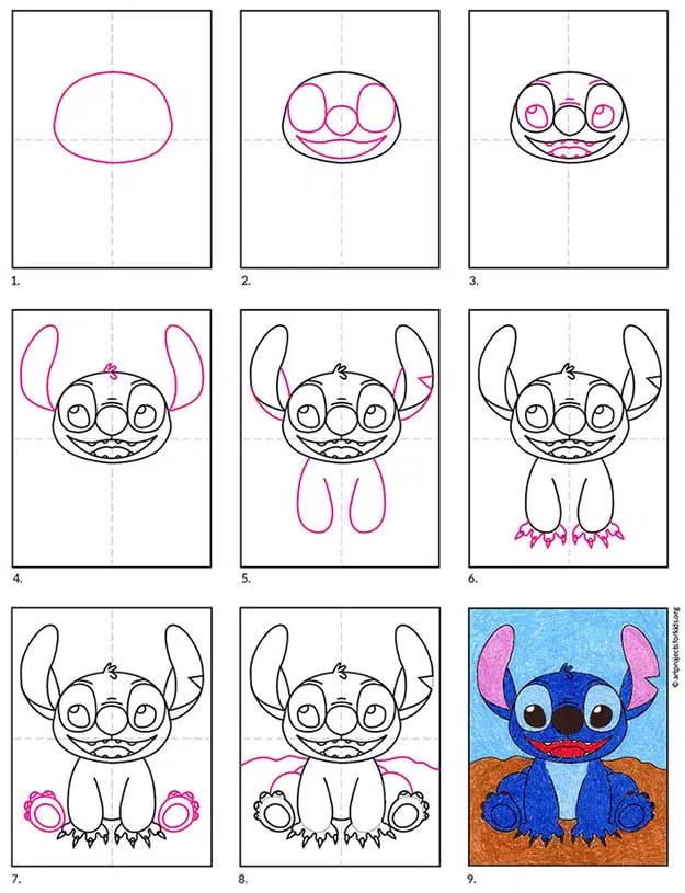 How to draw Stitch and Angel step by step 