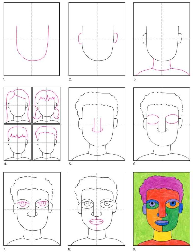 A step by step tutorial for how to draw an easy Abstract Self Portrait, also available as a free download.