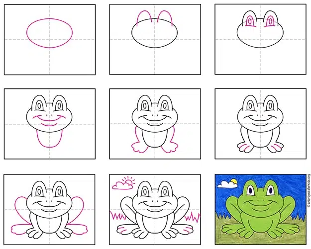 Easy How to Draw a Frog Tutorial and Frog Coloring Page