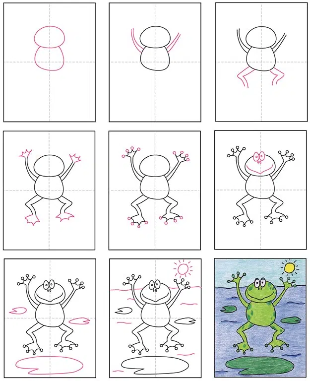 how to draw a jumping frog