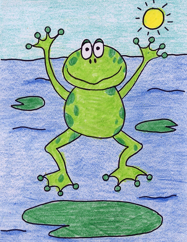 Easy How to Draw a Frog Tutorial and Frog Coloring Page