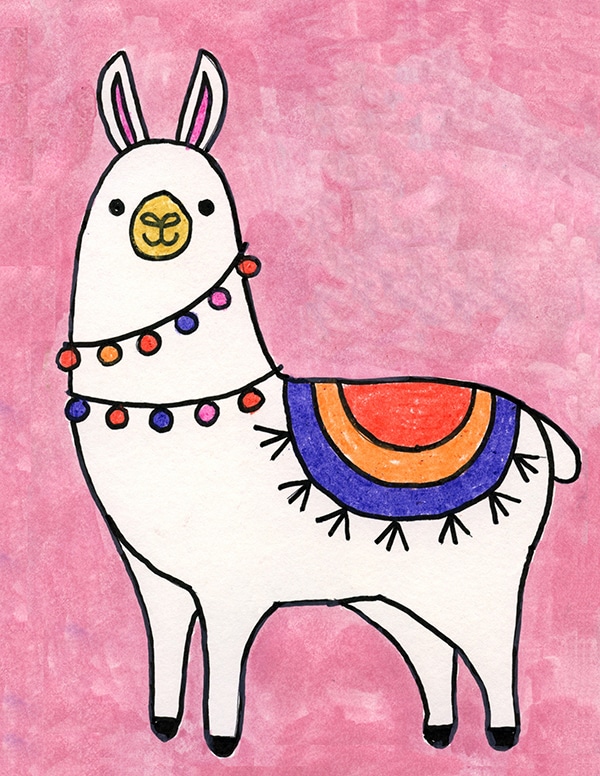 A drawing of a Llama, made with the help of an easy step by step tutorial. 