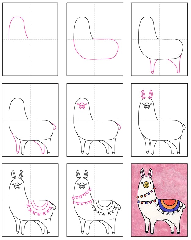 A step by step tutorial for how to draw an easy Llama, also available as a free download.