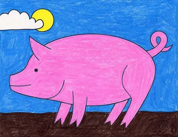 A drawing of a Pig, made with the help of an easy step by step tutorial. 