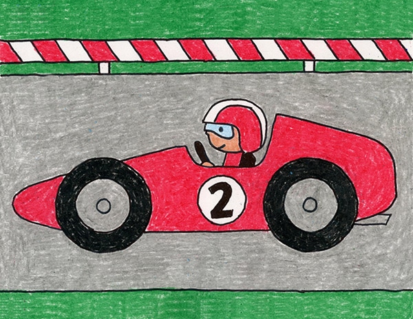 Easy How to Draw a Race Car Tutorial Video and Coloring Page
