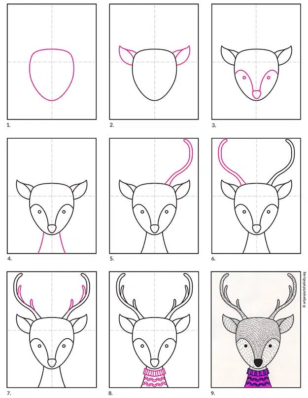 Hand Drawn Christmas Reindeer or Deer Head Vector Illustration. Abstract  Animal Face Sketch. Winter Holiday Engraving Style Drawing. Isolated Stock  Vector | Adobe Stock