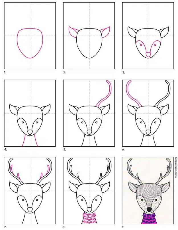 caribou drawing step by step