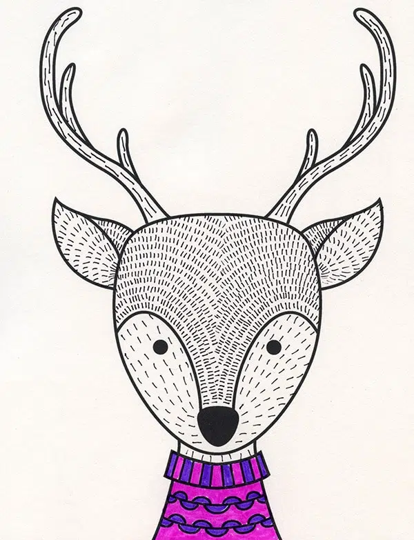 Easy How to Draw a Reindeer Face Tutorial and Reindeer Face Coloring Page