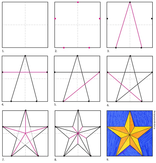 A step by step tutorial for how to draw an easy Star, also available as a free download.