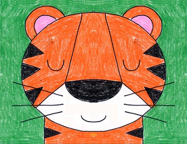 A drawing of a Tiger Face, made with the help of an easy step by step tutorial. 