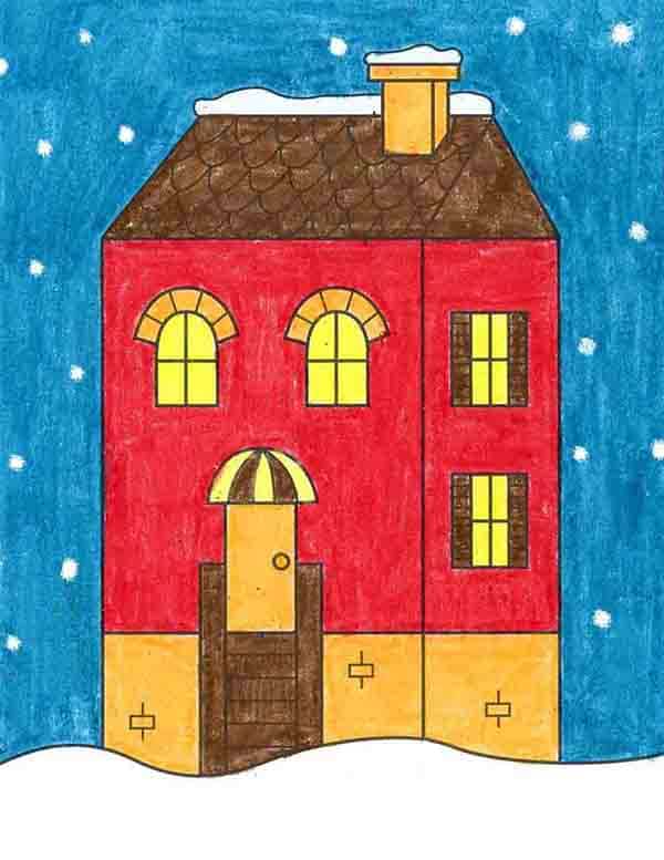 Easy How to Draw a Townhouse Tutorial and Coloring Page