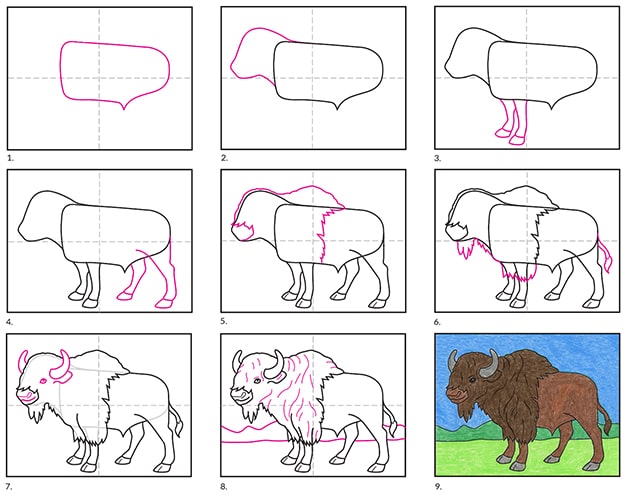 A step by step tutorial for how to draw an easy Buffalo, also available as a free download.