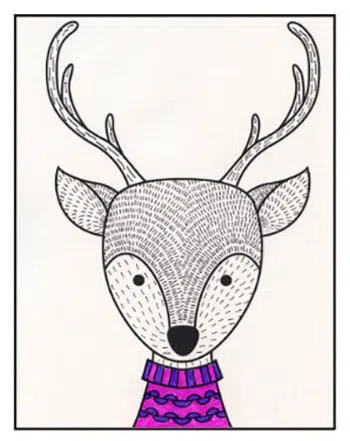 Majestic Marvels: Ultra-Detailed Reindeer Face Pencil Color Print - A
