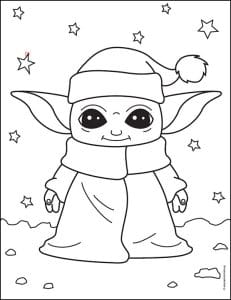 Easy How to Draw Santa Baby Yoda Tutorial and Coloring Page