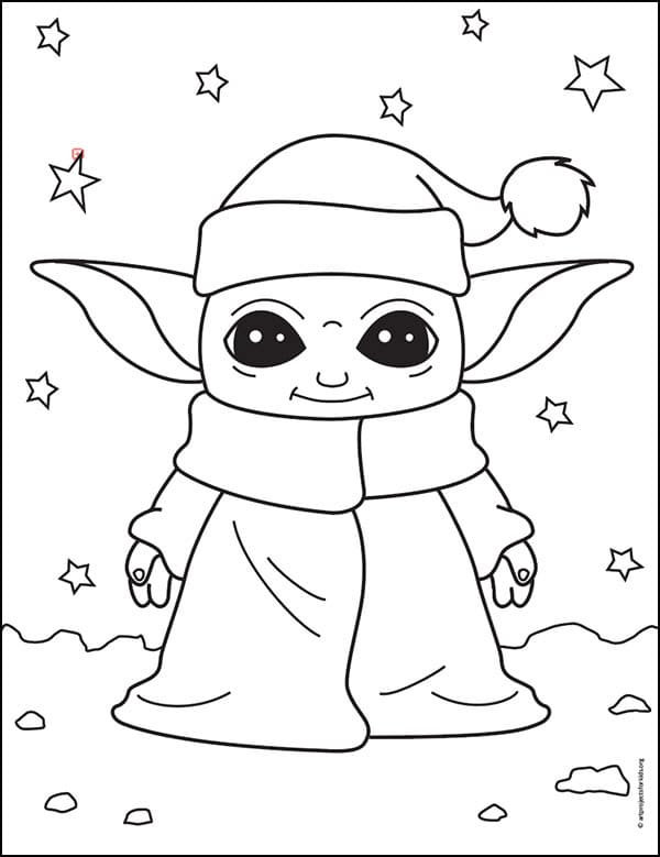 Easy How To Draw Santa Baby Yoda Tutorial And Baby Yoda Coloring Page