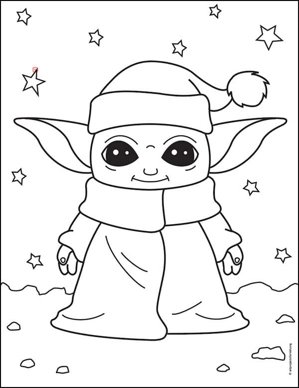 easy how to draw santa baby yoda tutorial and baby yoda coloring page