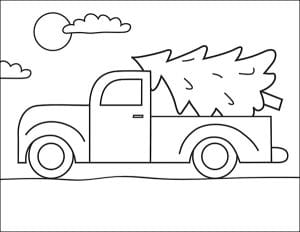 How to Draw a Truck with a Christmas Tree: Art Lesson for Kids