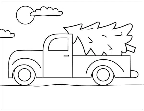 Truck with a Christmas Tree Coloring page, available as a free download.