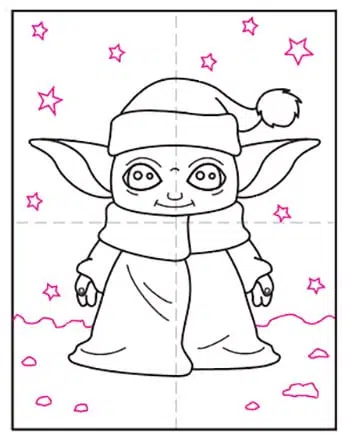 Easy How to Draw Santa Baby Yoda Tutorial and Coloring Page