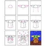 Easy How to Draw a Baby Yoda Valentine Tutorial and Coloring Page