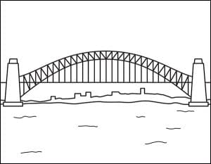 Easy How to Draw a Bridge Tutorial and Bridge Coloring Page