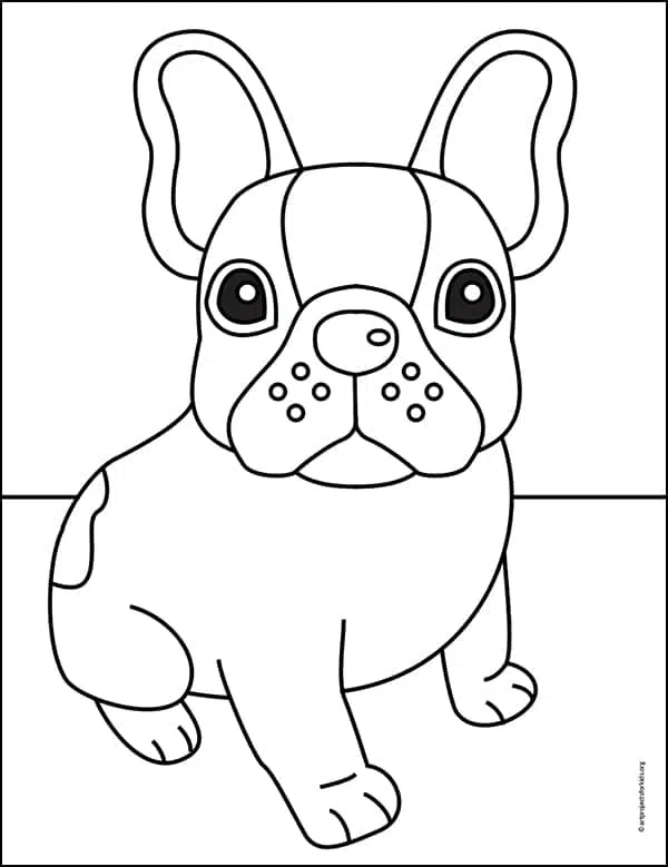 Easy How to Draw a French Bulldog Tutorial and Bulldog Coloring Page