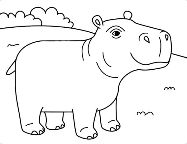 Easy How to Draw an Hippopotamus Tutorial and Coloring Page