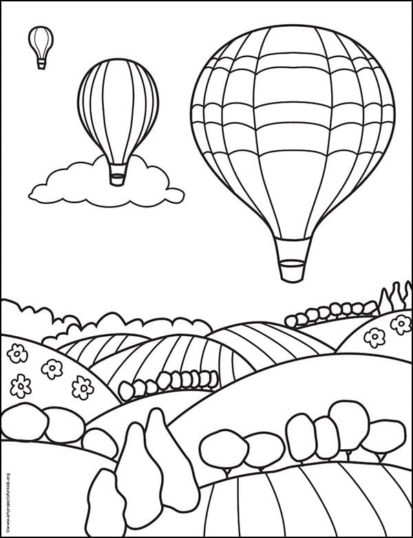 hot air balloon coloring template