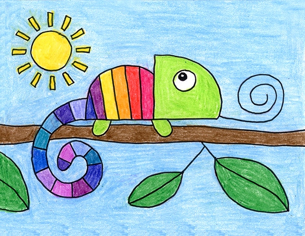 Easy How To Draw A Chameleon Tutorial Video And Coloring Page